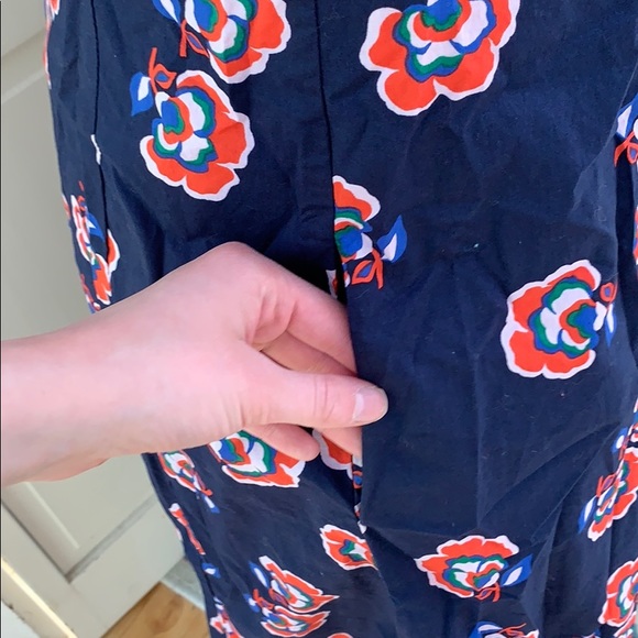 Boden Midi-Dress, Navy Orange Floral Pattern Dress, Sleeveless Business Casual - Picture 12 of 16